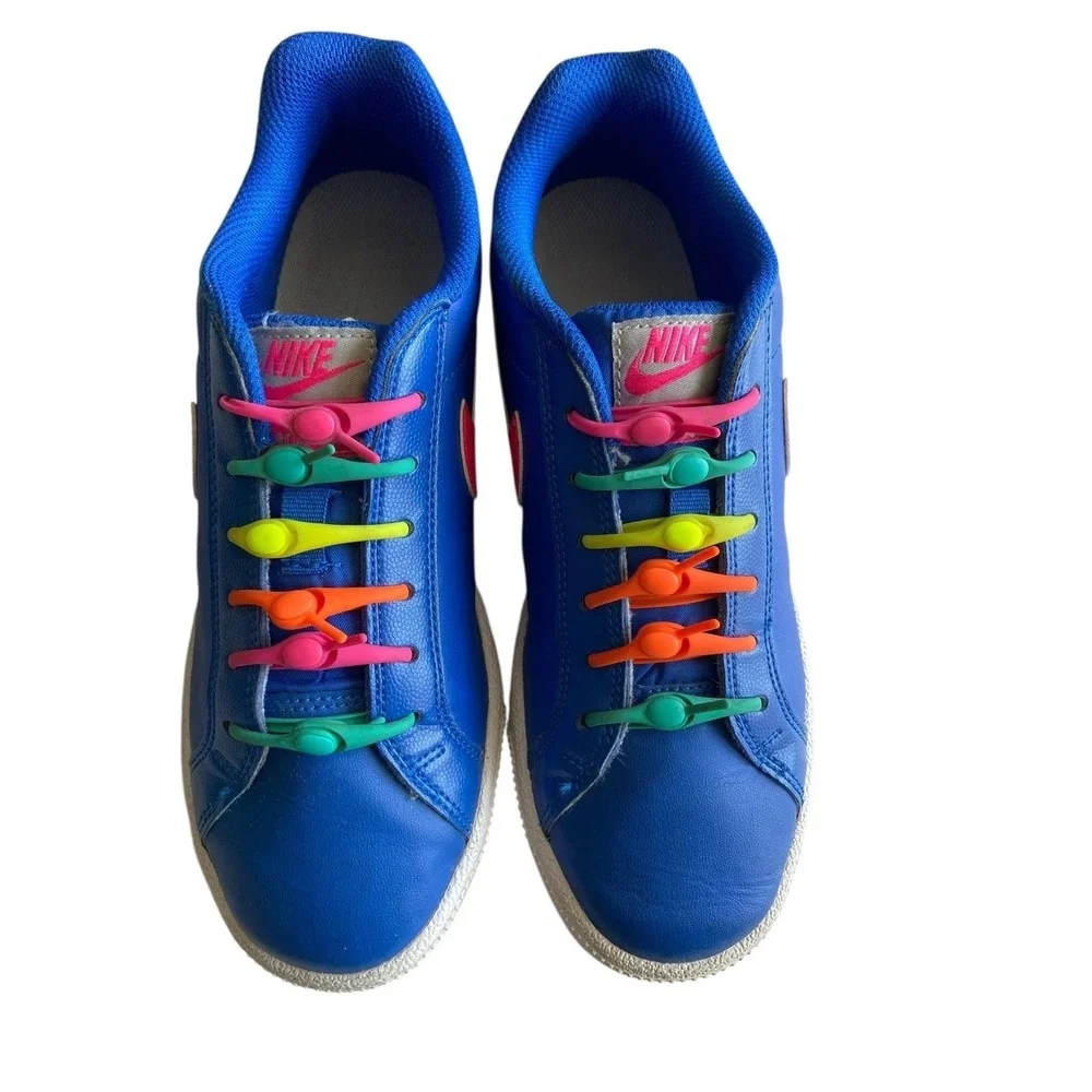 Nike Court Majestic Sneakers Womens Size 7 Neon Blue‎ Pink Hickies No Tie Laces